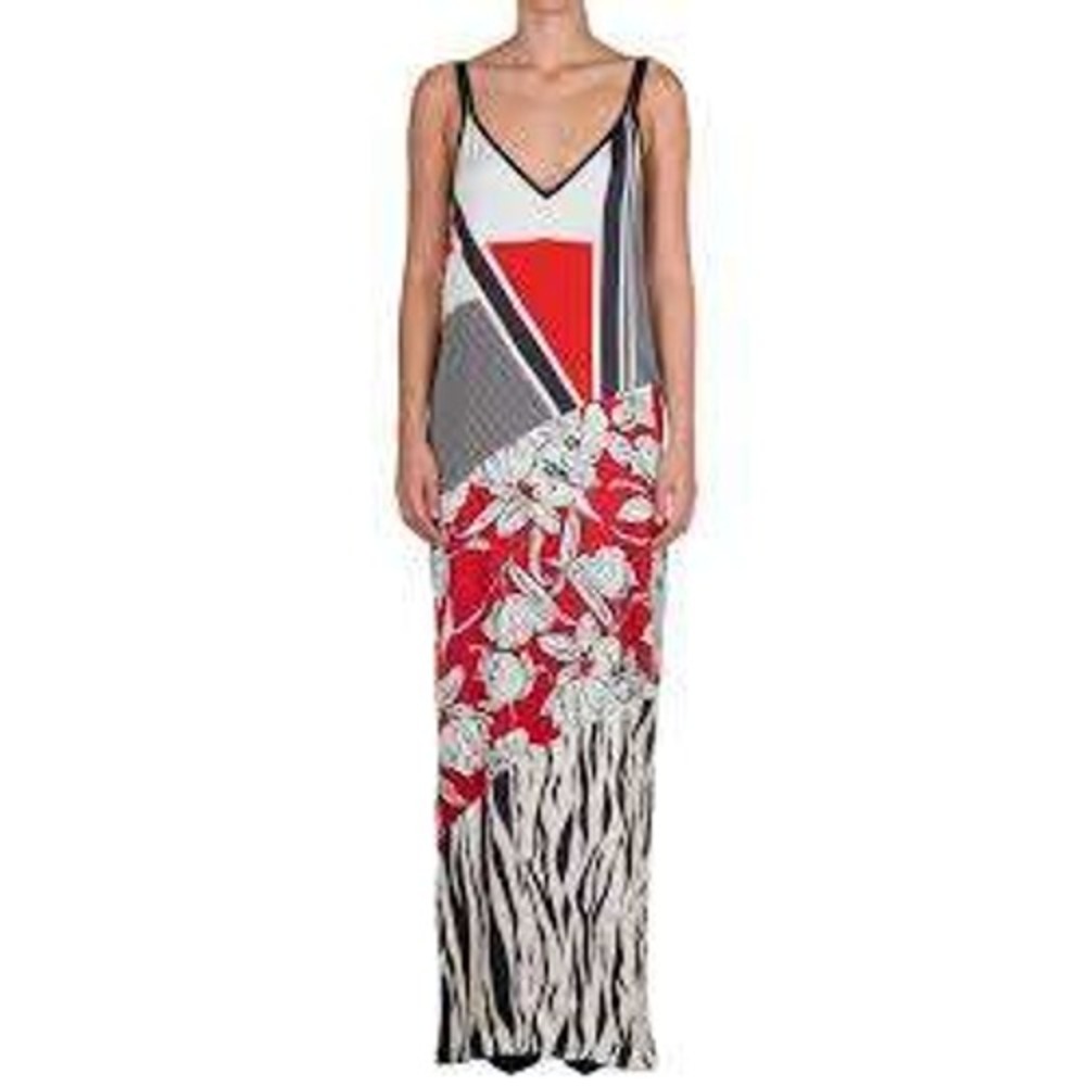 KAOS Made‎ in Italy Mixed Print Maxi Dress Geometric Floral Animal Print Red S